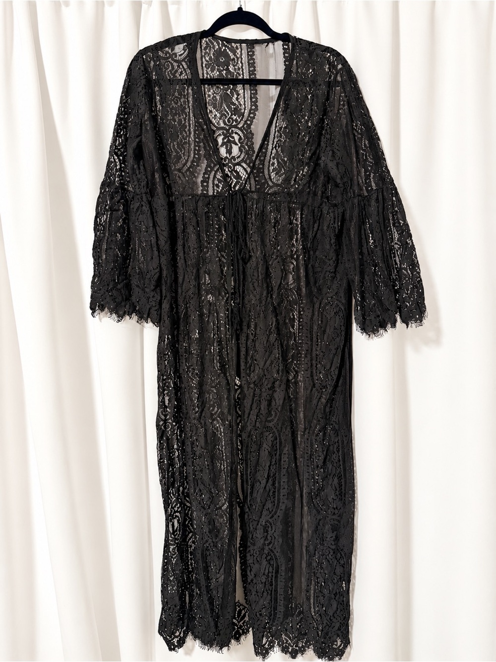 Black Lace Beach Cover Up Maxi Dress Sheer Gothic Boho Large